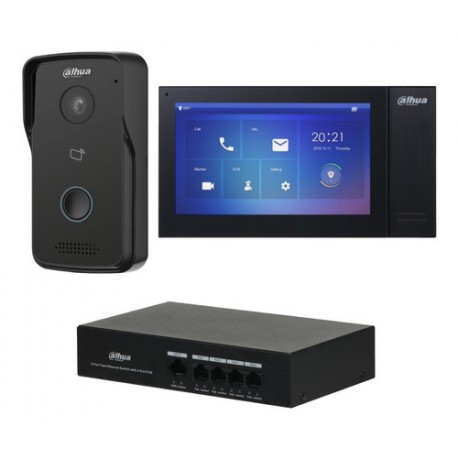 DAHUA KITKTP02 Kit de Videoportero IP Frente de Calle, Monitor y Switch POE